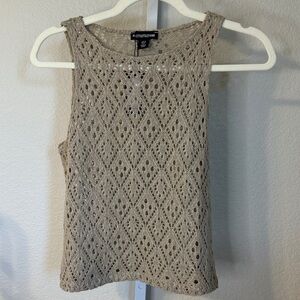PRETTYLITTLETHING Beige Crochet‎ Knit Tank Top Sleeveless Boho Festival Summer